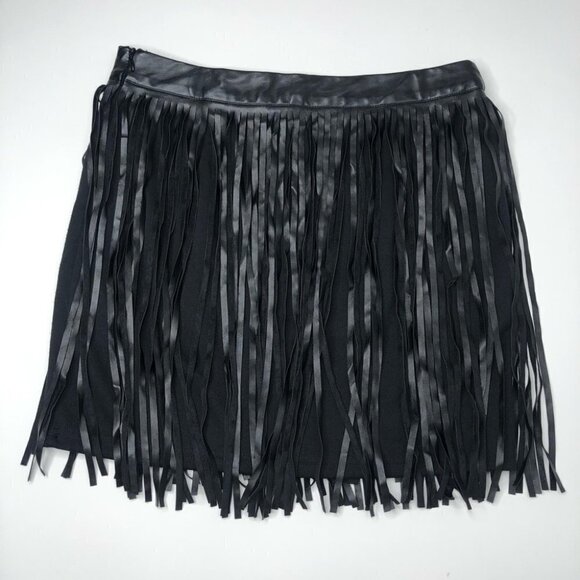 NEW Jenn Boho Vegan Leather Fringe Shiny Black Sexy Edgy Mini Skirt SIZE L - Picture 4 of 12